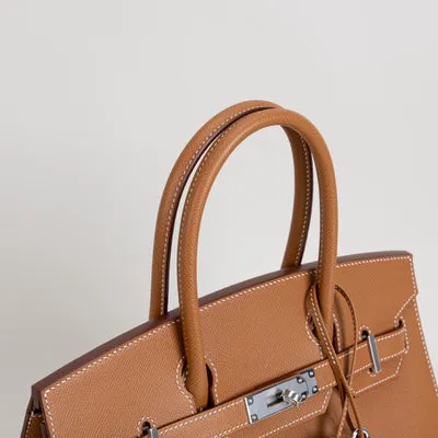 BIRKIN 30 EPSOM LEATHER (SELLIER SHAPE) GOLD WITH PALLADIUM HARDWARE (PHW) - 4