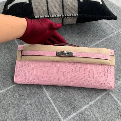 KELLY CUT MATTE NILOTICUS CROCODILE LEATHER BUBBLEGUM WITH PALLADIUM HARDWARE (PHW) - 1