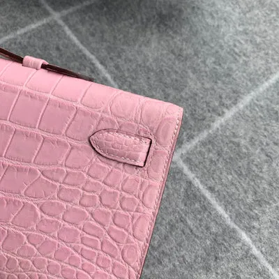 KELLY CUT MATTE NILOTICUS CROCODILE LEATHER BUBBLEGUM WITH PALLADIUM HARDWARE (PHW) - 4