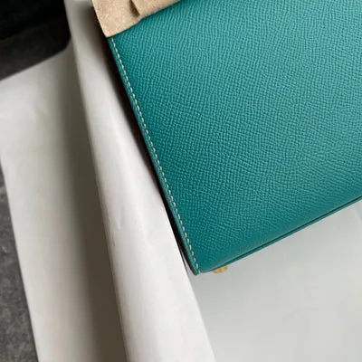 KELLY 25 EPSOM LEATHER HORSESHOE STAMP (HSS) BI-COLOR MALACHITE & TRENCH WITH BRUSHED GOLD HARDWARE (BGHW) - 6