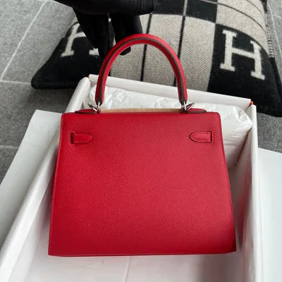 KELLY 25 EPSOM LEATHER ROUGE DE COEUR WITH PALLADIUM HARDWARE (PHW) - 2