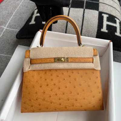 KELLY 25 OSTRICH LEATHER CHAI WITH GOLD HARDWARE (GHW) - 1