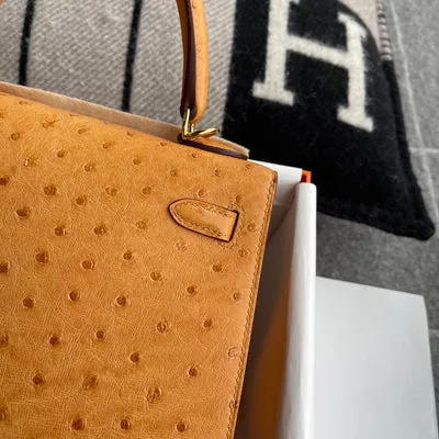 KELLY 25 OSTRICH LEATHER CHAI WITH GOLD HARDWARE (GHW) - 3