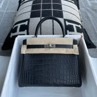 KELLY 25 MATTE MISSISSIPPIENSIS ALLIGATOR LEATHER NOIR (BLACK) WITH PALLADIUM HARDWARE (PHW) - 1
