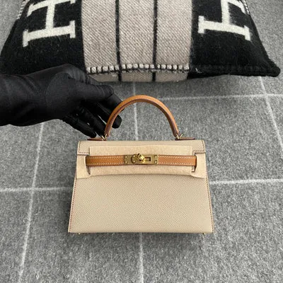MINI KELLY II (20) EPSOM LEATHER HORSESHOE STAMP (HSS) BI-COLOR TRENCH & GOLD WITH GOLD HARDWARE (GHW) - 1