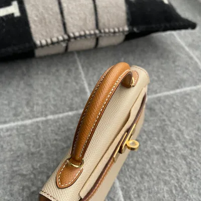 MINI KELLY II (20) EPSOM LEATHER HORSESHOE STAMP (HSS) BI-COLOR TRENCH & GOLD WITH GOLD HARDWARE (GHW) - 5