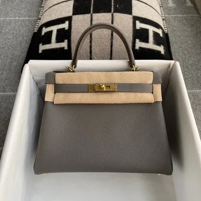 KELLY 28 TOGO LEATHER HORSESHOE STAMP (HSS) BI-COLOR GRIS ASPHALT & ROSE AZALEE WITH PALLADIUM HARDWARE (PHW) - 1