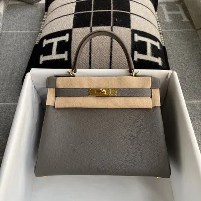 KELLY 28 TOGO LEATHER HORSESHOE STAMP (HSS) BI-COLOR GRIS ASPHALT & ROSE AZALEE WITH PALLADIUM HARDWARE (PHW) - 2