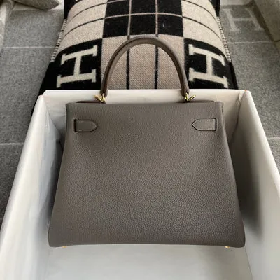 KELLY 28 TOGO LEATHER HORSESHOE STAMP (HSS) BI-COLOR GRIS ASPHALT & ROSE AZALEE WITH PALLADIUM HARDWARE (PHW) - 3