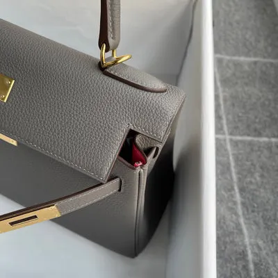 KELLY 28 TOGO LEATHER HORSESHOE STAMP (HSS) BI-COLOR GRIS ASPHALT & ROSE AZALEE WITH PALLADIUM HARDWARE (PHW) - 7