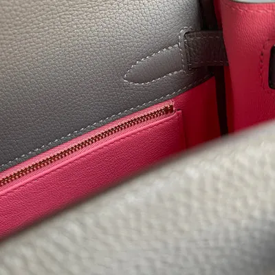 KELLY 28 TOGO LEATHER HORSESHOE STAMP (HSS) BI-COLOR GRIS ASPHALT & ROSE AZALEE WITH PALLADIUM HARDWARE (PHW) - 6