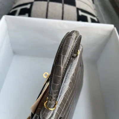 KELLY 25 SHINY (LISSE) NILOTICUS CROCODILE LEATHER GRIS TOURTERELLE WITH GOLD HARDWARE (GHW) - 8