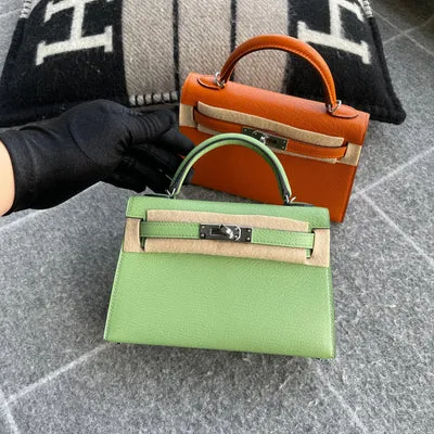 MINI KELLY II (20) CHEVRE LEATHER VERT CRIQUET WITH PALLADIUM HARDWARE (PHW) - 2