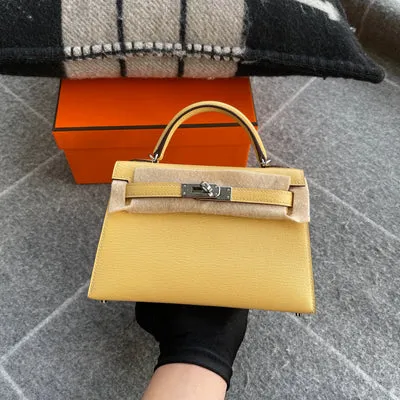 MINI KELLY II (20) CHEVRE LEATHER JAUNE POUSSIN WITH PALLADIUM HARDWARE (PHW) - 3