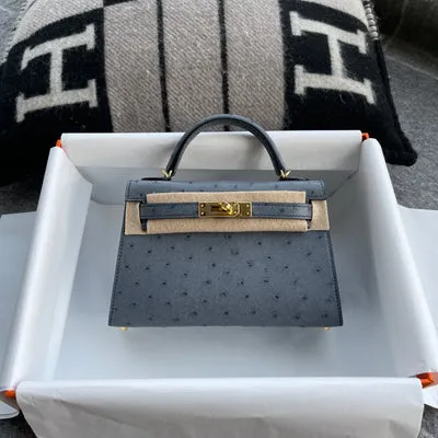 MINI KELLY II (20) OSTRICH LEATHER GRIS AGATE WITH GOLD HARDWARE (GHW) - 1