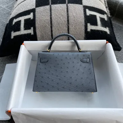 MINI KELLY II (20) OSTRICH LEATHER GRIS AGATE WITH GOLD HARDWARE (GHW) - 2