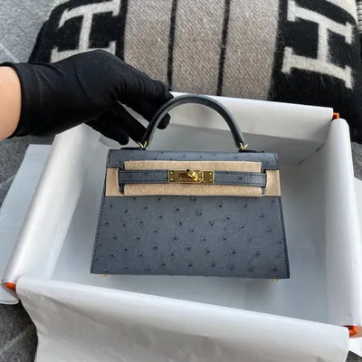 MINI KELLY II (20) OSTRICH LEATHER GRIS AGATE WITH GOLD HARDWARE (GHW) - 3