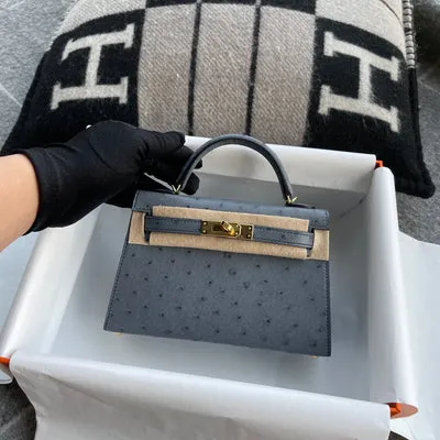 MINI KELLY II (20) OSTRICH LEATHER GRIS AGATE WITH GOLD HARDWARE (GHW) - 4