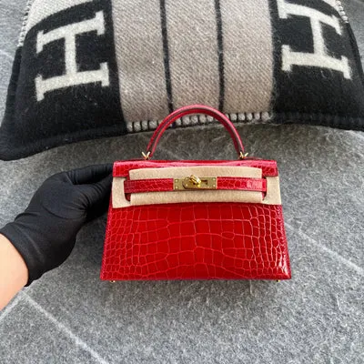 MINI KELLY II (20) SHINY (LISSE) MISSISSIPPIENSIS ALLIGATOR LEATHER BRAISE WITH GOLD HARDWARE (GHW) - 3