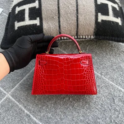 MINI KELLY II (20) SHINY (LISSE) MISSISSIPPIENSIS ALLIGATOR LEATHER BRAISE WITH GOLD HARDWARE (GHW) - 4