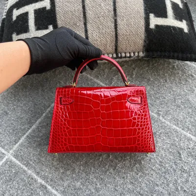 MINI KELLY II (20) SHINY (LISSE) MISSISSIPPIENSIS ALLIGATOR LEATHER BRAISE WITH GOLD HARDWARE (GHW) - 2