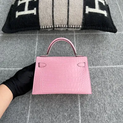 MINI KELLY II (20) MATTE MISSISSIPPIENSIS ALLIGATOR LEATHER BUBBLEGUM WITH PALLADIUM HARDWARE (PHW) - 2