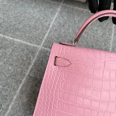 MINI KELLY II (20) MATTE MISSISSIPPIENSIS ALLIGATOR LEATHER BUBBLEGUM WITH PALLADIUM HARDWARE (PHW) - 5