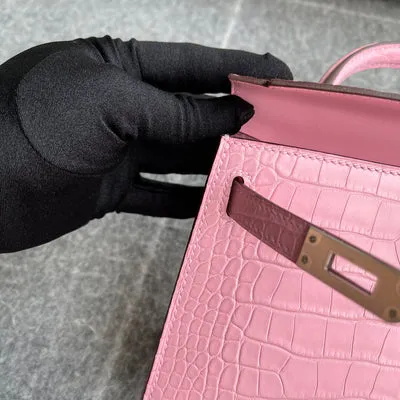 MINI KELLY II (20) MATTE MISSISSIPPIENSIS ALLIGATOR LEATHER BUBBLEGUM WITH PALLADIUM HARDWARE (PHW) - 7