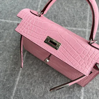 MINI KELLY II (20) MATTE MISSISSIPPIENSIS ALLIGATOR LEATHER BUBBLEGUM WITH PALLADIUM HARDWARE (PHW) - 4