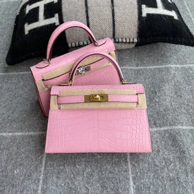 MINI KELLY II (20) MATTE MISSISSIPPIENSIS ALLIGATOR LEATHER BUBBLEGUM WITH GOLD HARDWARE (GHW) - 1