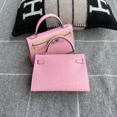 MINI KELLY II (20) MATTE MISSISSIPPIENSIS ALLIGATOR LEATHER BUBBLEGUM WITH GOLD HARDWARE (GHW) - 2