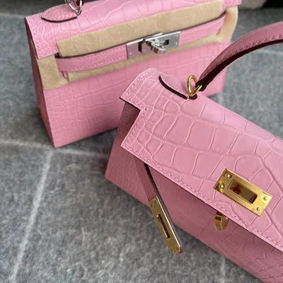 MINI KELLY II (20) MATTE MISSISSIPPIENSIS ALLIGATOR LEATHER BUBBLEGUM WITH GOLD HARDWARE (GHW) - 7