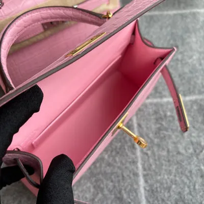 MINI KELLY II (20) MATTE MISSISSIPPIENSIS ALLIGATOR LEATHER BUBBLEGUM WITH GOLD HARDWARE (GHW) - 5