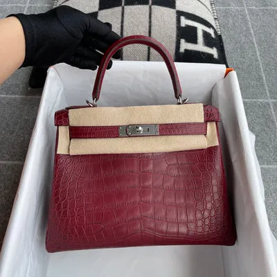 KELLY 28 MATTE MISSISSIPPIENSIS ALLIGATOR LEATHER ROUGE GRENADE WITH PALLADIUM HARDWARE (PHW) - 3
