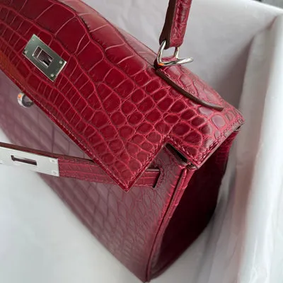 KELLY 28 MATTE MISSISSIPPIENSIS ALLIGATOR LEATHER ROUGE GRENADE WITH PALLADIUM HARDWARE (PHW) - 5