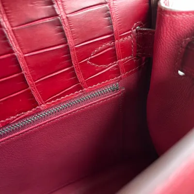 KELLY 28 MATTE MISSISSIPPIENSIS ALLIGATOR LEATHER ROUGE GRENADE WITH PALLADIUM HARDWARE (PHW) - 7