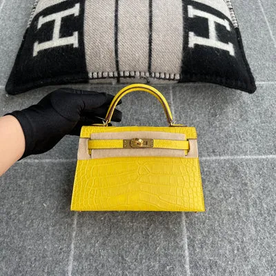 MINI KELLY II (20) MATTE MISSISSIPPIENSIS ALLIGATOR LEATHER MIMOSA WITH GOLD HARDWARE (GHW) - 3