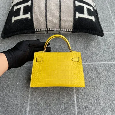 MINI KELLY II (20) MATTE MISSISSIPPIENSIS ALLIGATOR LEATHER MIMOSA WITH GOLD HARDWARE (GHW) - 2