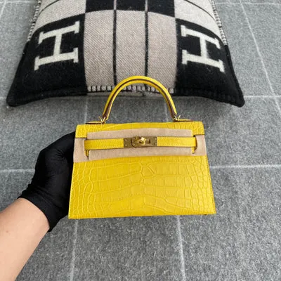 MINI KELLY II (20) MATTE MISSISSIPPIENSIS ALLIGATOR LEATHER MIMOSA WITH GOLD HARDWARE (GHW) - 1