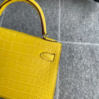 MINI KELLY II (20) MATTE MISSISSIPPIENSIS ALLIGATOR LEATHER MIMOSA WITH GOLD HARDWARE (GHW) - 4