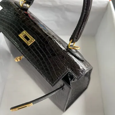 KELLY 25 SHINY (LISSE) MISSISSIPPIENSIS ALLIGATOR LEATHER NOIR (BLACK) WITH GOLD HARDWARE (GHW) - 6