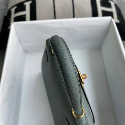KELLY 25 EPSOM LEATHER VERT AMANDE (GRAY) WITH GOLD HARDWARE (GHW) - 7