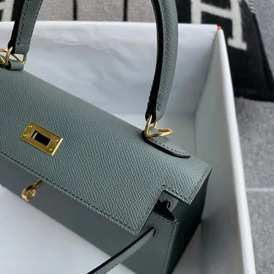 KELLY 25 EPSOM LEATHER VERT AMANDE (GRAY) WITH GOLD HARDWARE (GHW) - 5