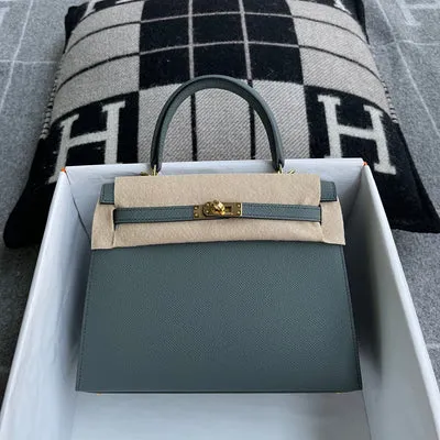 KELLY 25 EPSOM LEATHER VERT AMANDE (GRAY) WITH GOLD HARDWARE (GHW) - 1