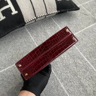 MINI KELLY II (20) SHINY (LISSE) MISSISSIPPIENSIS ALLIGATOR LEATHER BORDEAUX WITH GOLD HARDWARE (GHW) - 8