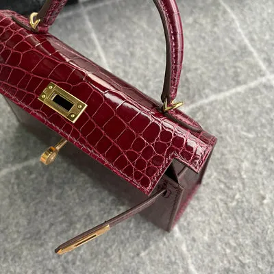 MINI KELLY II (20) SHINY (LISSE) MISSISSIPPIENSIS ALLIGATOR LEATHER BORDEAUX WITH GOLD HARDWARE (GHW) - 5