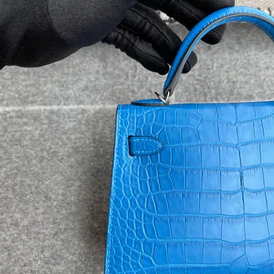 MINI KELLY II (20) MATTE MISSISSIPPIENSIS ALLIGATOR LEATHER BLEU ZELLIGE WITH PALLADIUM HARDWARE (PHW) - 4