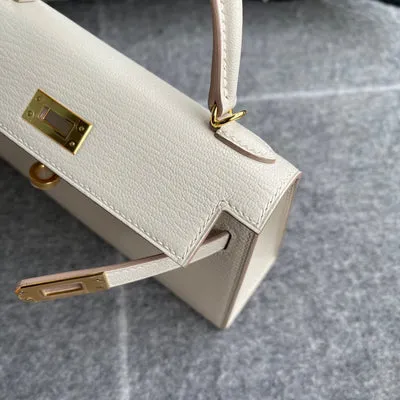 MINI KELLY II (20) CHEVRE LEATHER CRAIE WITH GOLD HARDWARE (GHW) - 4
