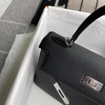 KELLY 28 TOGO LEATHER NOIR (BLACK) & MATTE ALLIGATOR WITH PALLADIUM HARDWARE (PHW) - 5
