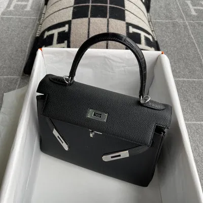 KELLY 28 TOGO LEATHER NOIR (BLACK) & MATTE ALLIGATOR WITH PALLADIUM HARDWARE (PHW) - 6